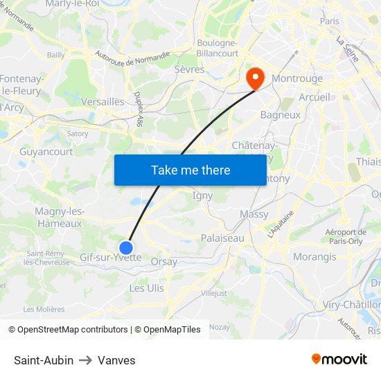 Saint-Aubin to Vanves map