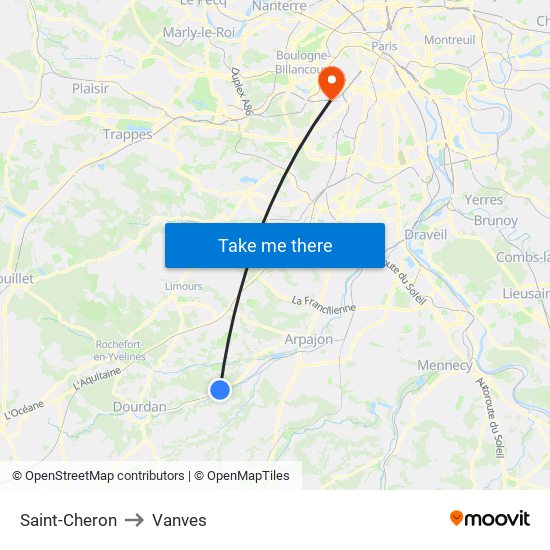 Saint-Cheron to Vanves map