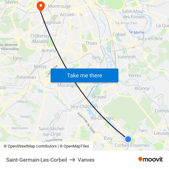 Saint-Germain-Les-Corbeil to Vanves map