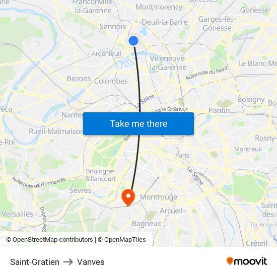 Saint-Gratien to Vanves map