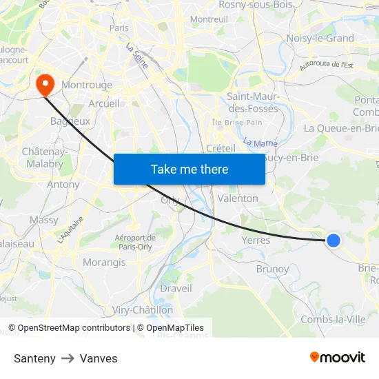 Santeny to Vanves map