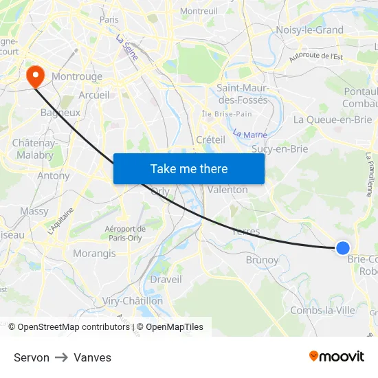 Servon to Vanves map