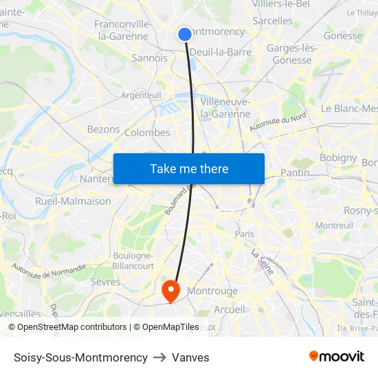 Soisy-Sous-Montmorency to Vanves map