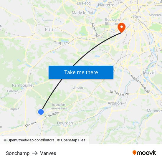 Sonchamp to Vanves map