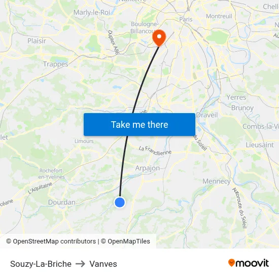 Souzy-La-Briche to Vanves map
