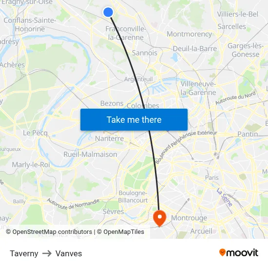 Taverny to Vanves map
