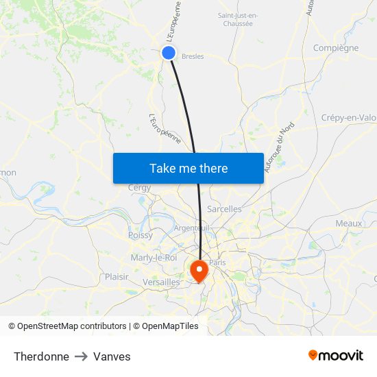 Therdonne to Vanves map
