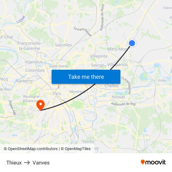 Thieux to Vanves map