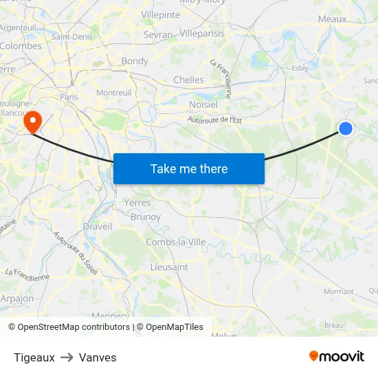 Tigeaux to Vanves map