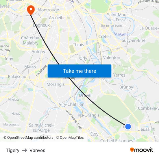 Tigery to Vanves map