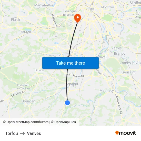 Torfou to Vanves map