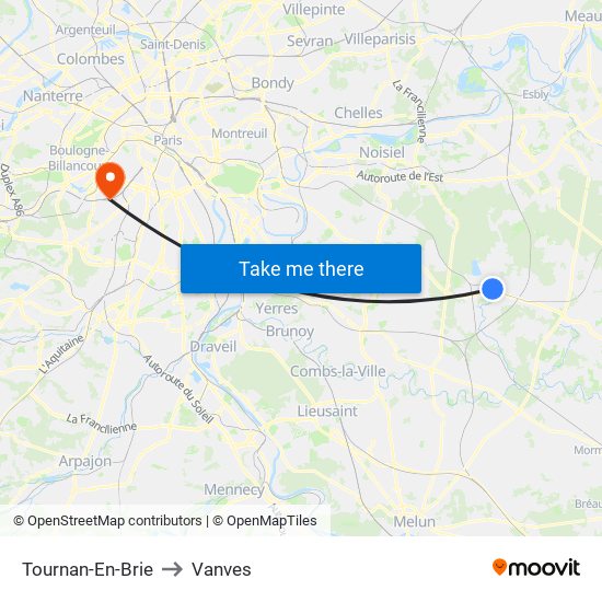 Tournan-En-Brie to Vanves map
