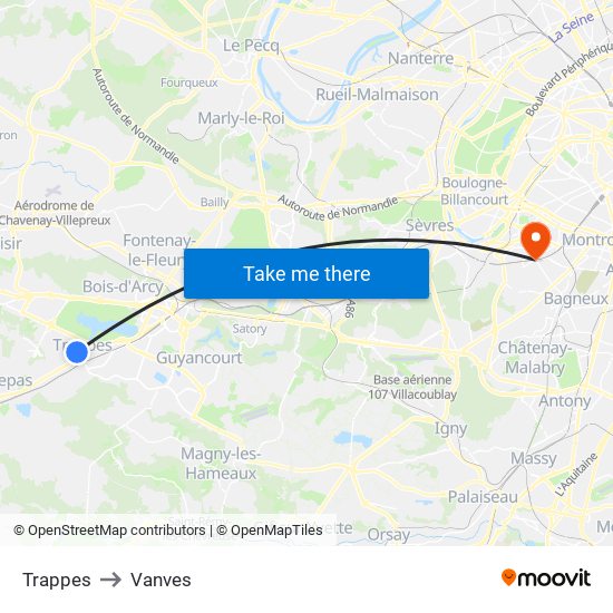 Trappes to Vanves map