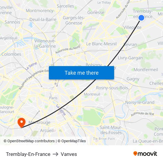 Tremblay-En-France to Vanves map