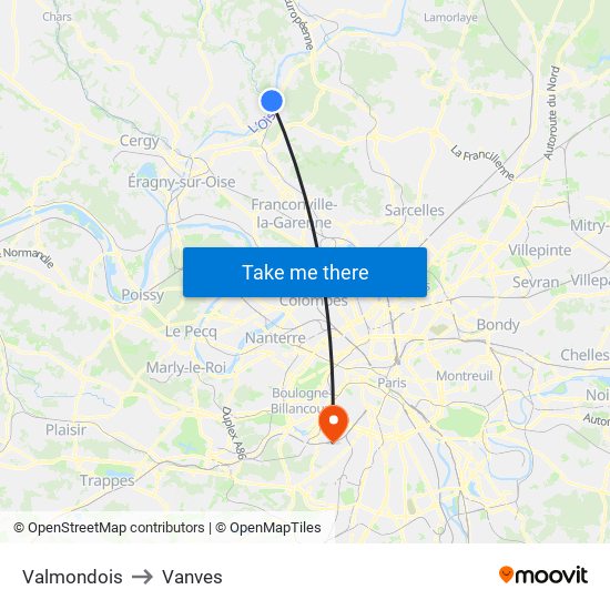 Valmondois to Vanves map