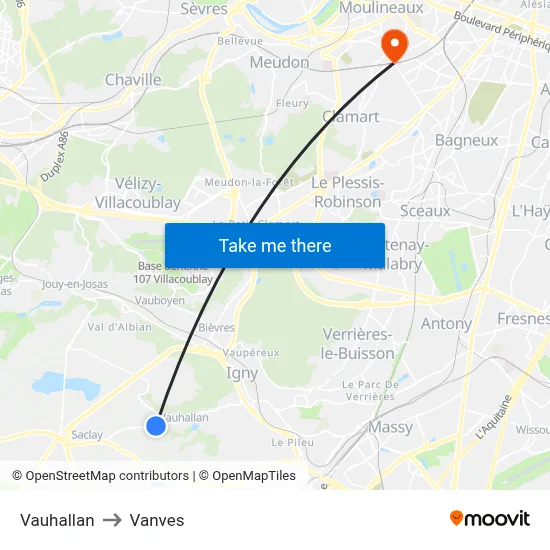 Vauhallan to Vanves map