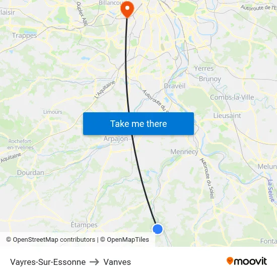 Vayres-Sur-Essonne to Vanves map