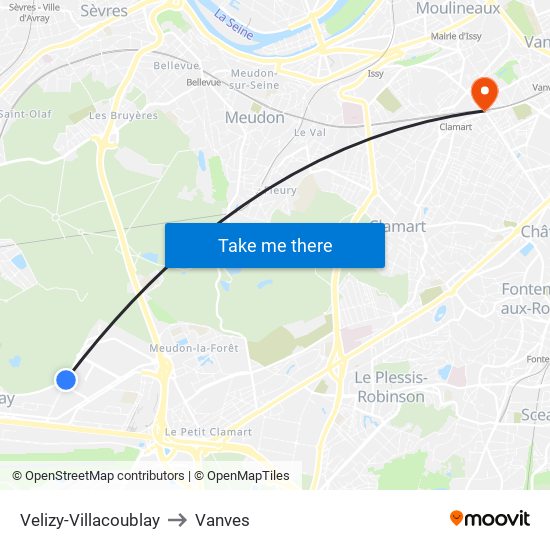 Velizy-Villacoublay to Vanves map