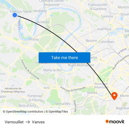 Vernouillet to Vanves map