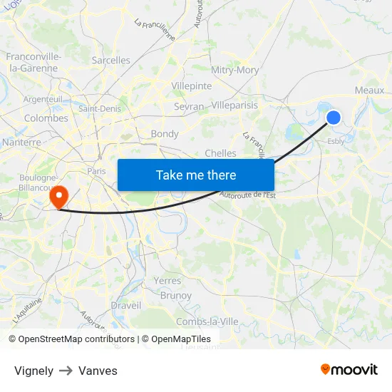 Vignely to Vanves map