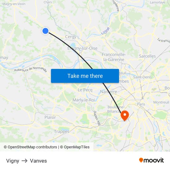 Vigny to Vanves map