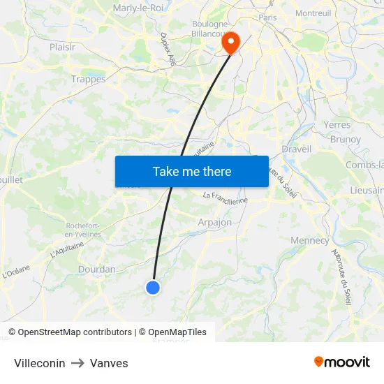 Villeconin to Vanves map
