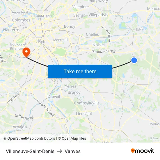 Villeneuve-Saint-Denis to Vanves map
