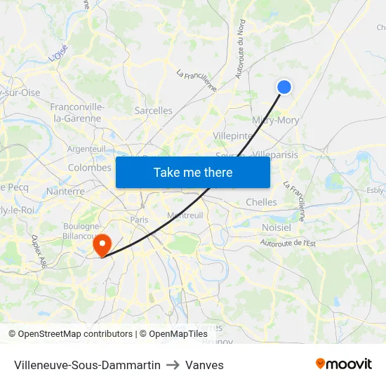 Villeneuve-Sous-Dammartin to Vanves map