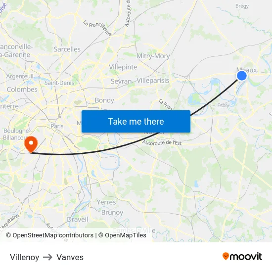 Villenoy to Vanves map