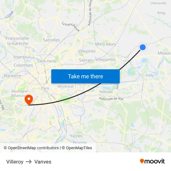 Villeroy to Vanves map