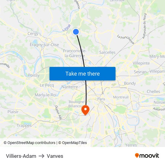 Villiers-Adam to Vanves map