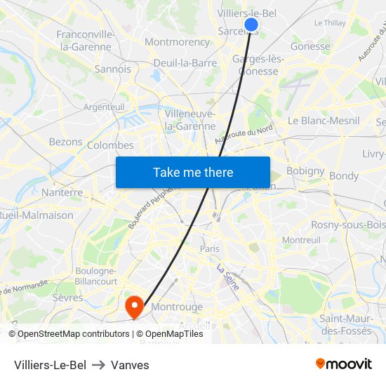 Villiers-Le-Bel to Vanves map