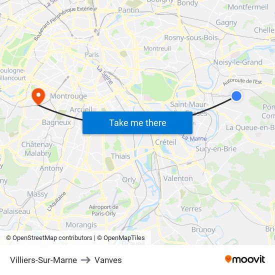 Villiers-Sur-Marne to Vanves map