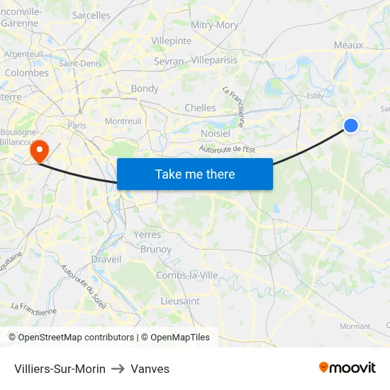 Villiers-Sur-Morin to Vanves map