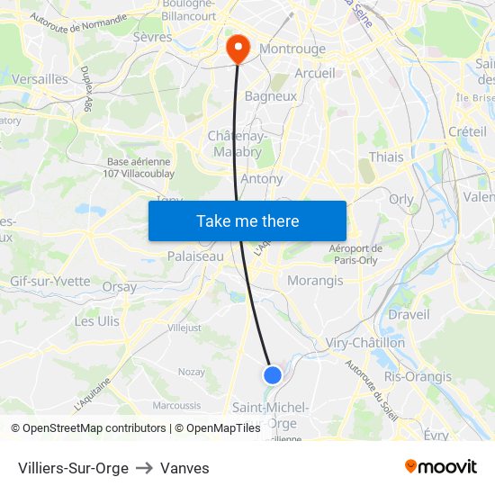 Villiers-Sur-Orge to Vanves map