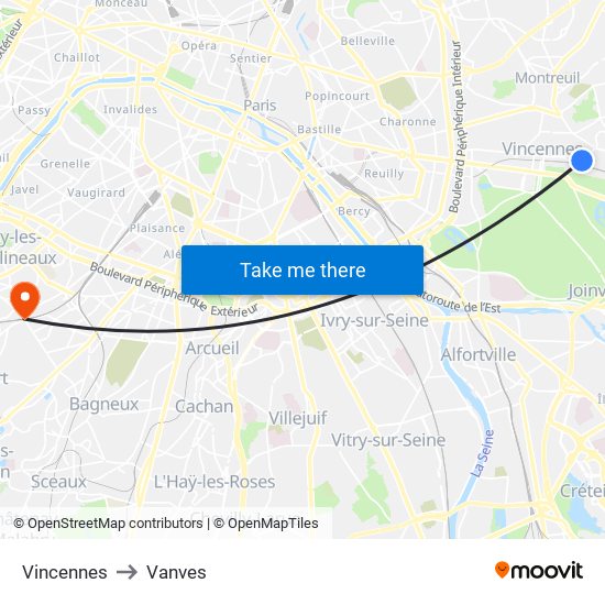 Vincennes to Vanves map