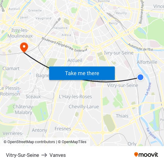 Vitry-Sur-Seine to Vanves map