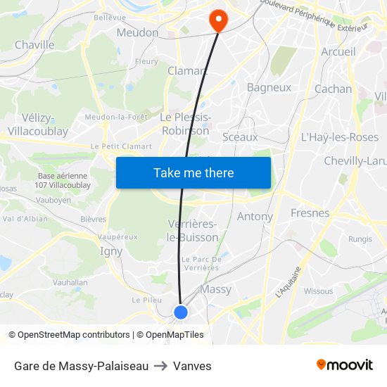 Gare de Massy-Palaiseau to Vanves map
