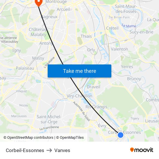 Corbeil-Essonnes to Vanves map