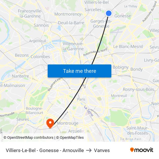 Villiers-Le-Bel - Gonesse - Arnouville to Vanves map