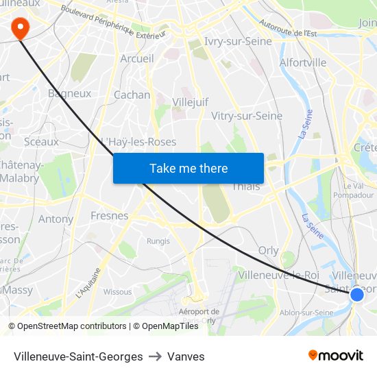 Villeneuve-Saint-Georges to Vanves map
