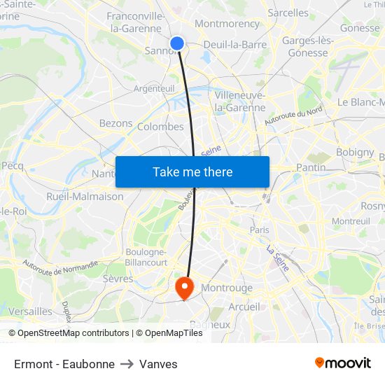 Ermont - Eaubonne to Vanves map