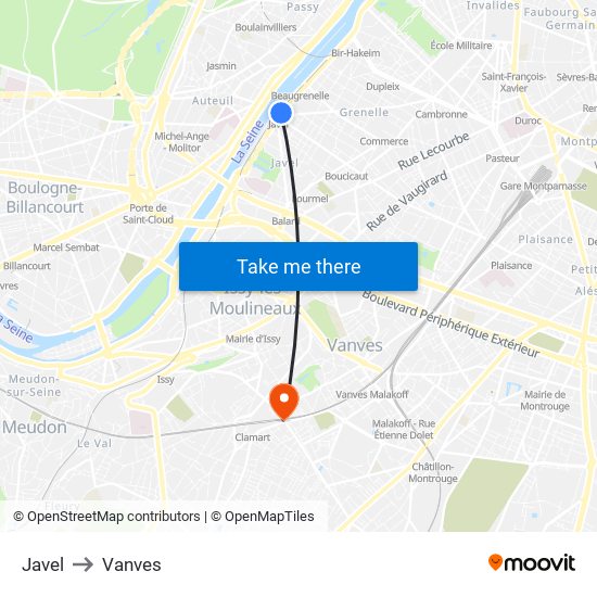 Javel to Vanves map