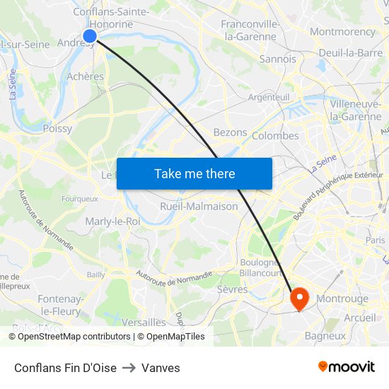 Conflans Fin D'Oise to Vanves map