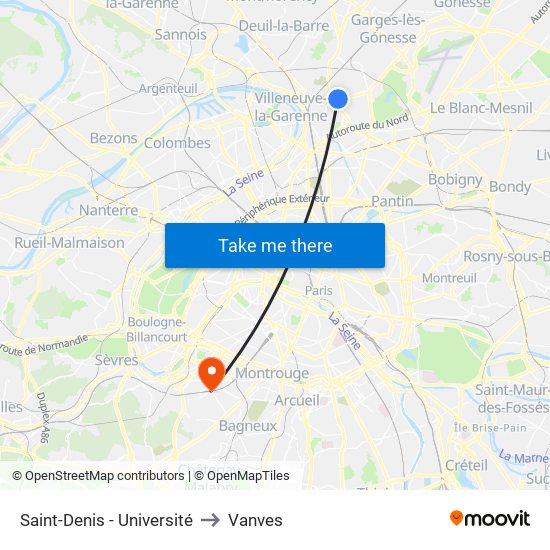 Saint-Denis - Université to Vanves map