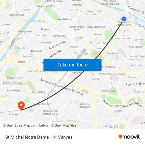 St Michel Notre Dame to Vanves map