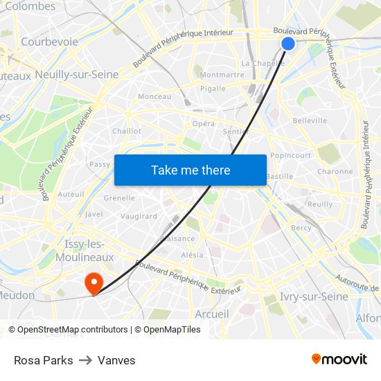 Rosa Parks to Vanves map