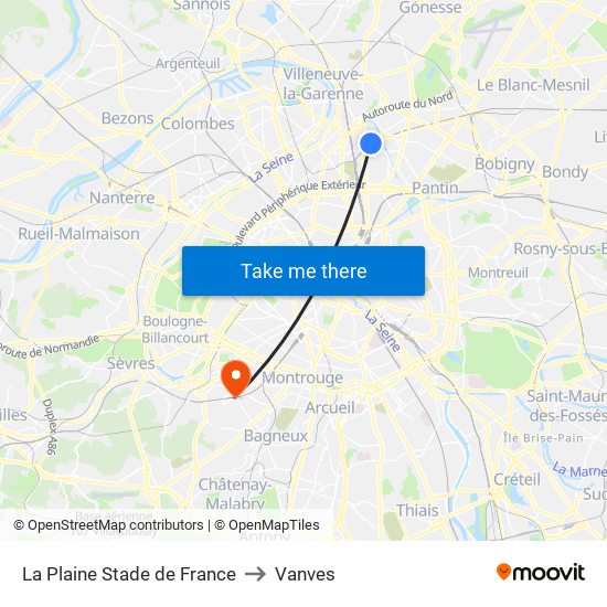 La Plaine Stade de France to Vanves map