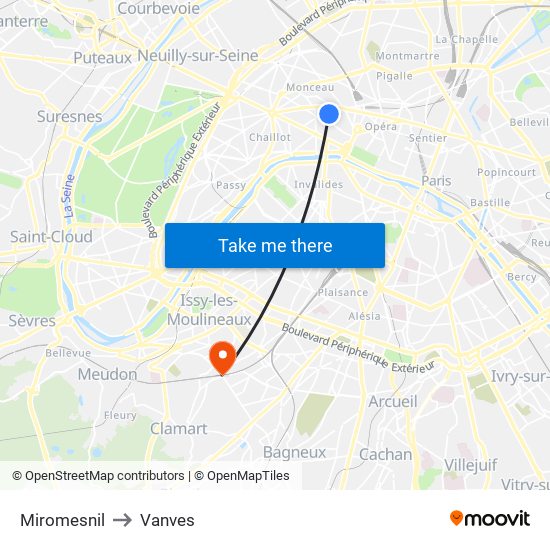 Miromesnil to Vanves map