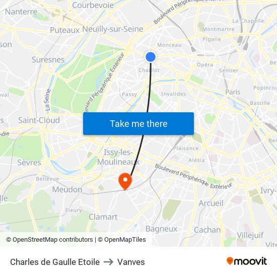 Charles de Gaulle Etoile to Vanves map